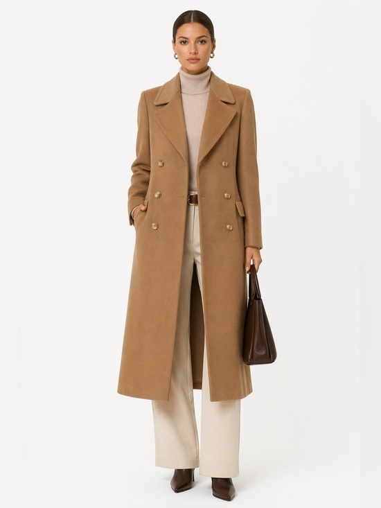 Pierre Cardin Jackets & Blazers - Vintage Pierre Cardin Camel Wool Coat Double Breasted Tailored Classic Midi